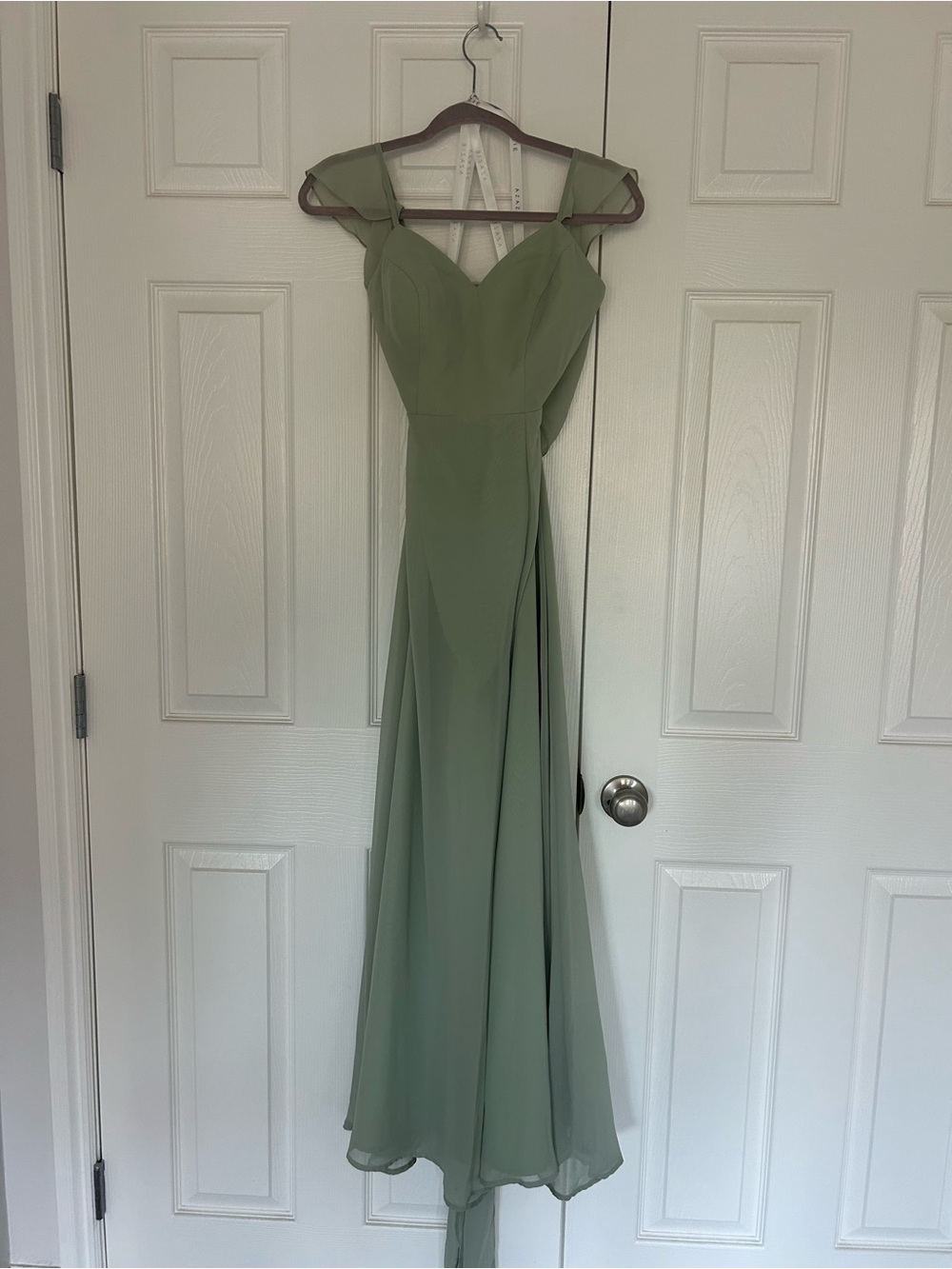 Azazie Olive Chiffon Maxi Dress with Sheer Shoulder Straps